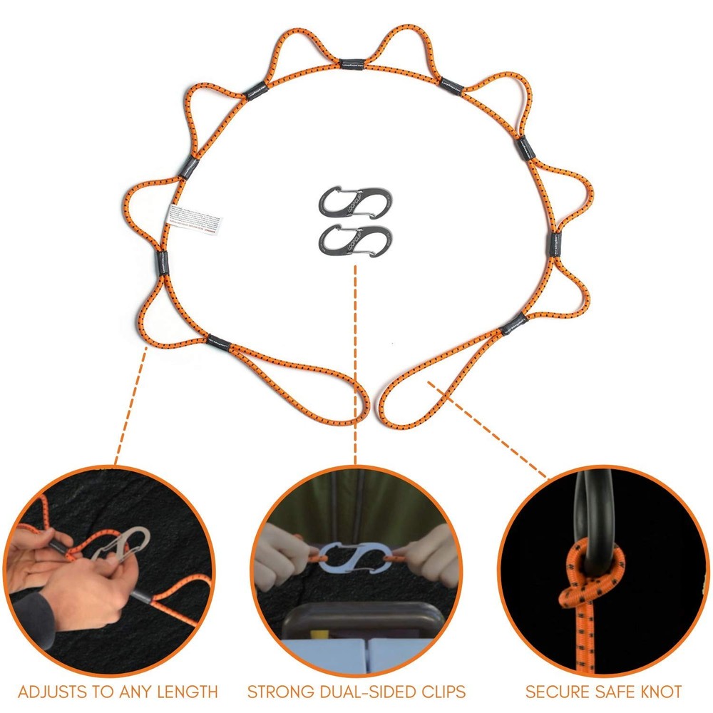 | Bungee Cord With Hooks Tie Down System | Adjustable Cargo Strap | Knot Free |