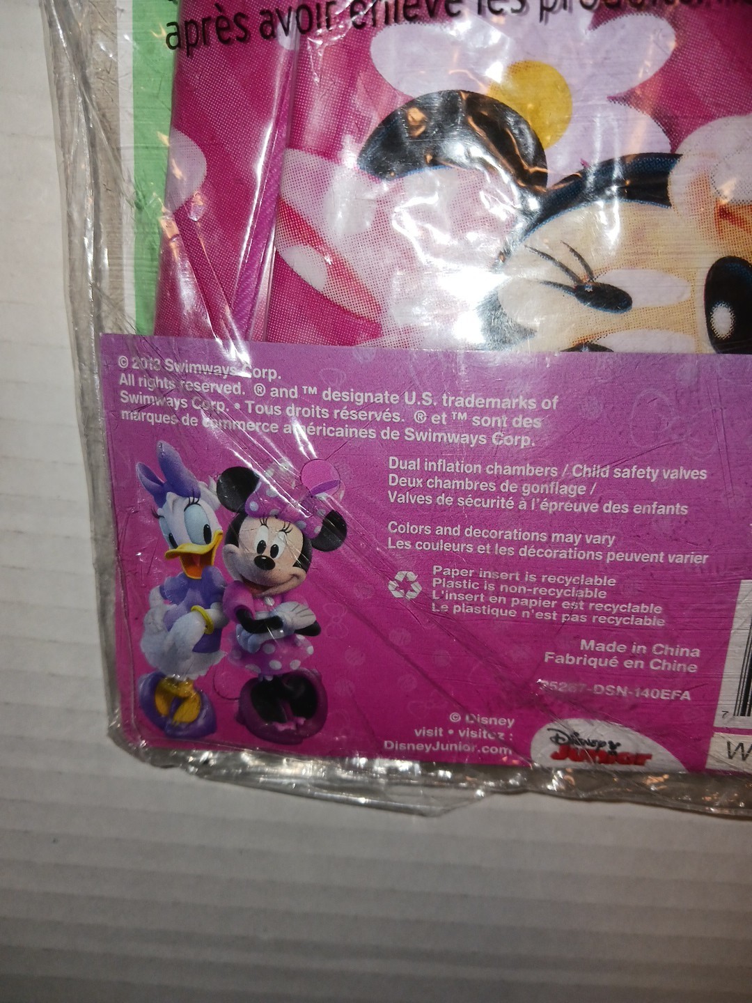 Disney Minnie Mouse 3D Swimmies Inflatable Arm Floaties Age 3-5 Repair Patch Inc