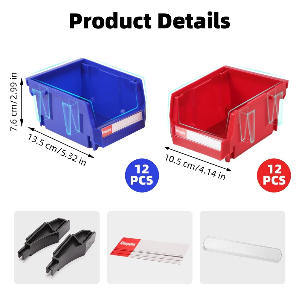 Plastic Storage Bins 24 Packs, Space-Saving Stackable Parts Bins for Garage,T...