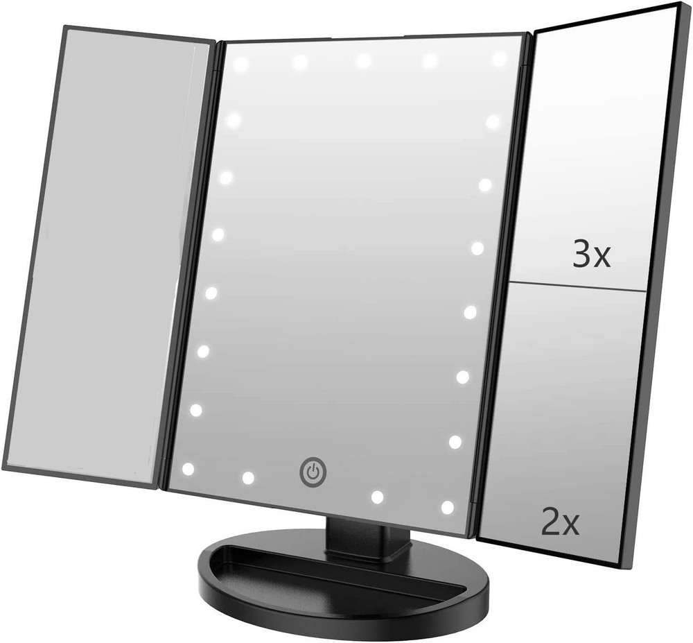 Tri-fold Lighted Vanity Makeup Mirror W/ 3x/2x Magnification,Light up Mirror
