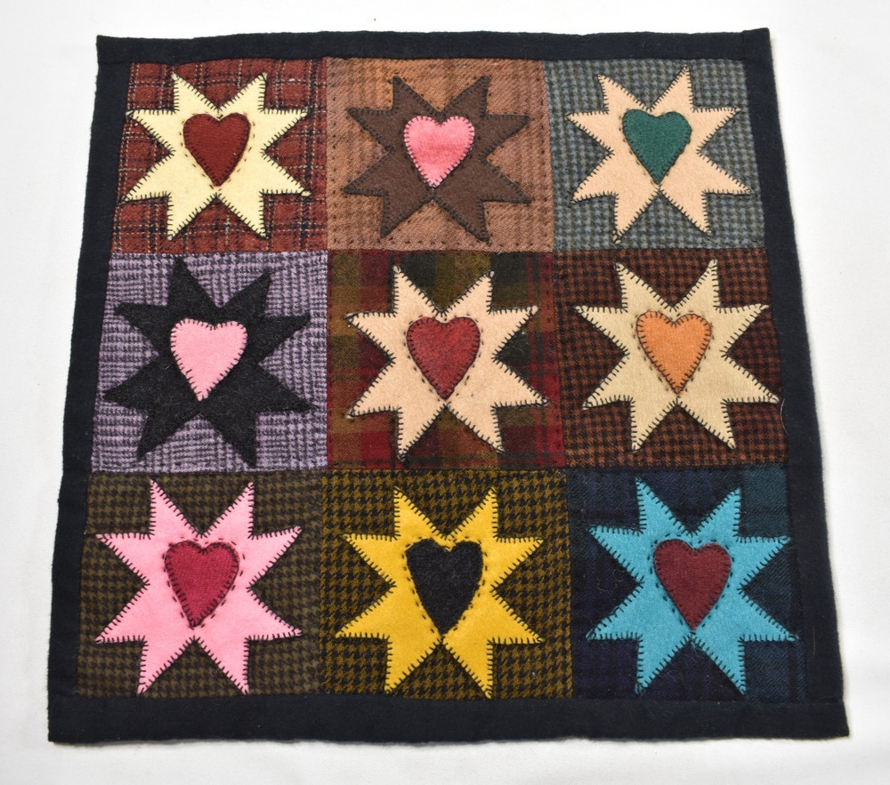 Hand Made 13x13 Embroidered Applique Quilt Square Blocks Hearts Finished Decor