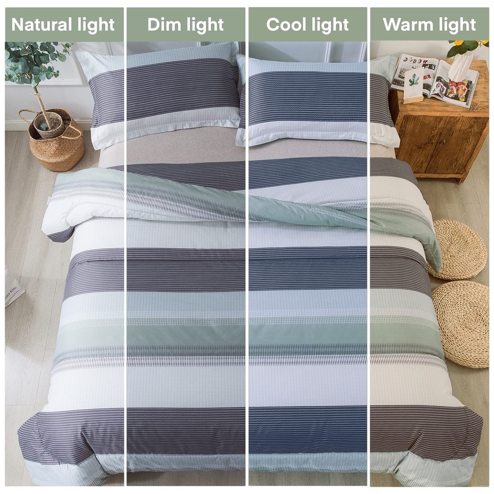 Stripe Comforter Set King Size (104x90 Inch), 3 Pieces Mint Green Patchwork S...