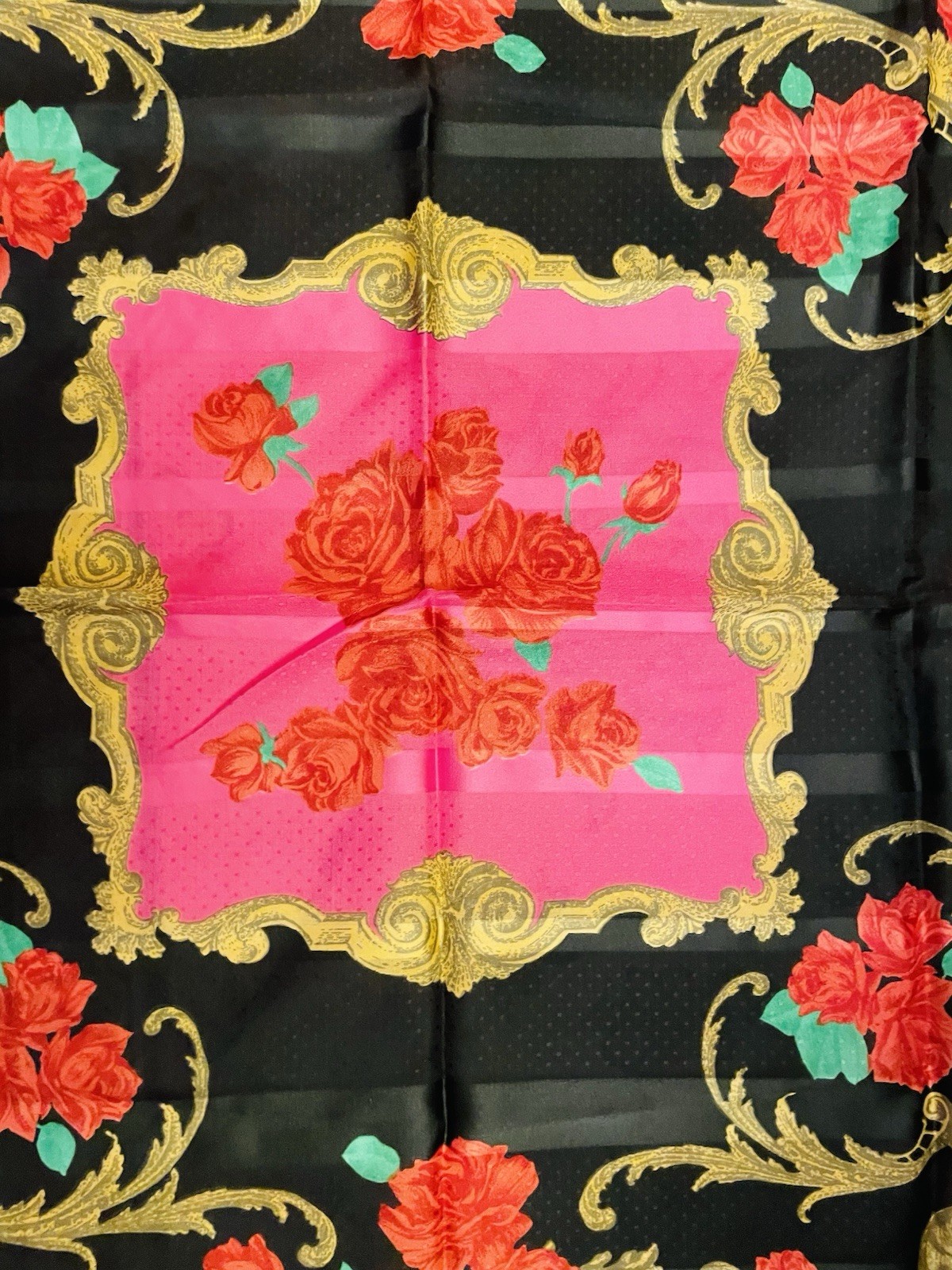 LIZ SINCLAIR Vintage Scarf 30" Red Pink Roses Polyester Italy