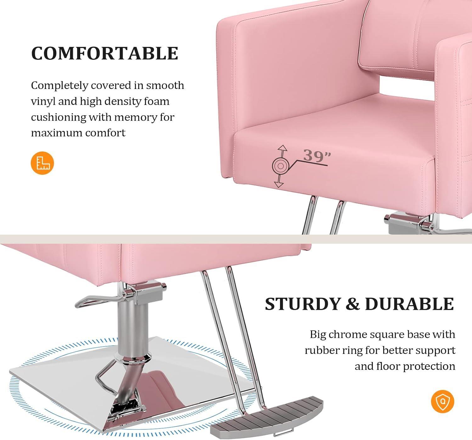 Hydraulic Barber Chair Salon Chair for Hair Stylist Heavy Duty Tattoo Chair Pink