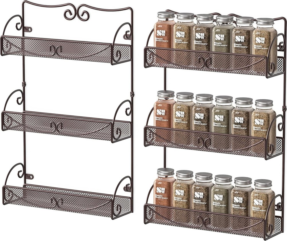 3 Tier Wall Mounted Spice Rack 2 Pack Bronze