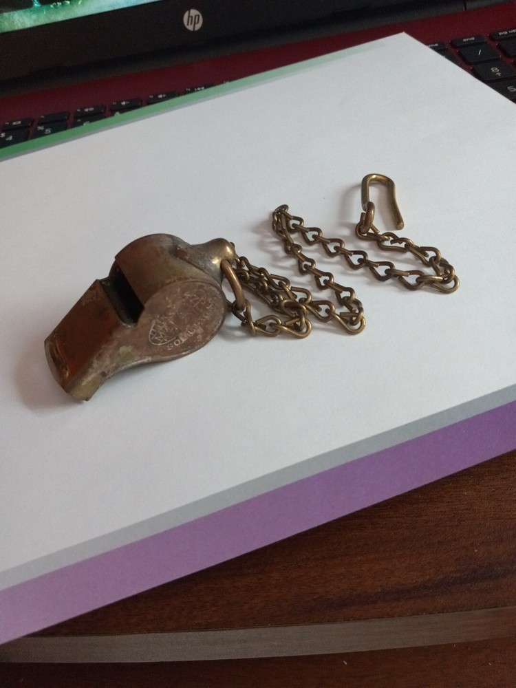 Antique Vintage Solid Brass Whistle USA w/Chain