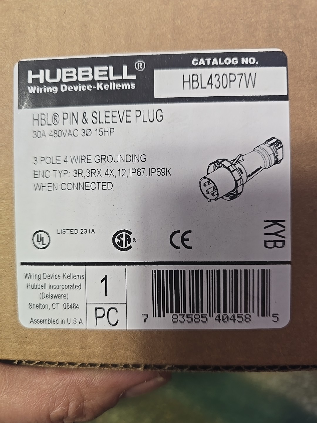 NEW Hubbell HBL430P7W HBL Pin & Sleeve Plug 30A 480Vac