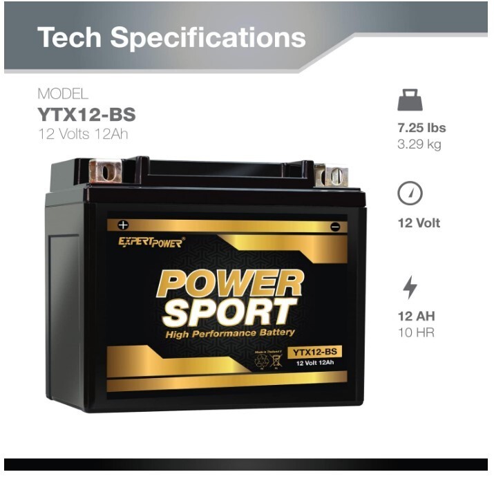 YTX12-BS 12V 12AH Battery Replacement for Honda TRX350 Rancher 00-06