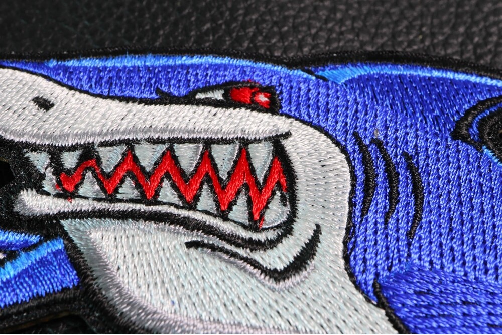 Embroidered Patch (Iron-On), Shark Patch Shark Teeth, 4" x 2.75"