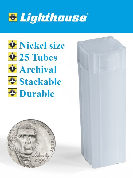 25 US Nickel Square Coin Tubes Archival Stackable Durable Long Term Lighthouse