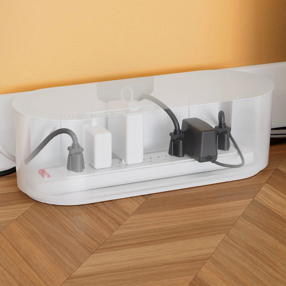 D-Line Cable Management Box, Hide Power Strips & Cords - Large, White