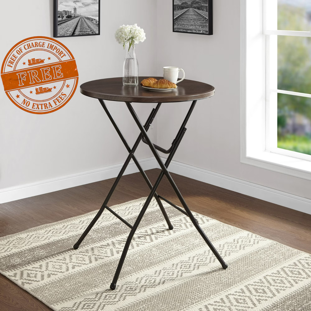 2 Pack Mainstays 31" Round High-Top Folding Table, Walnut, Sturdy and Durable