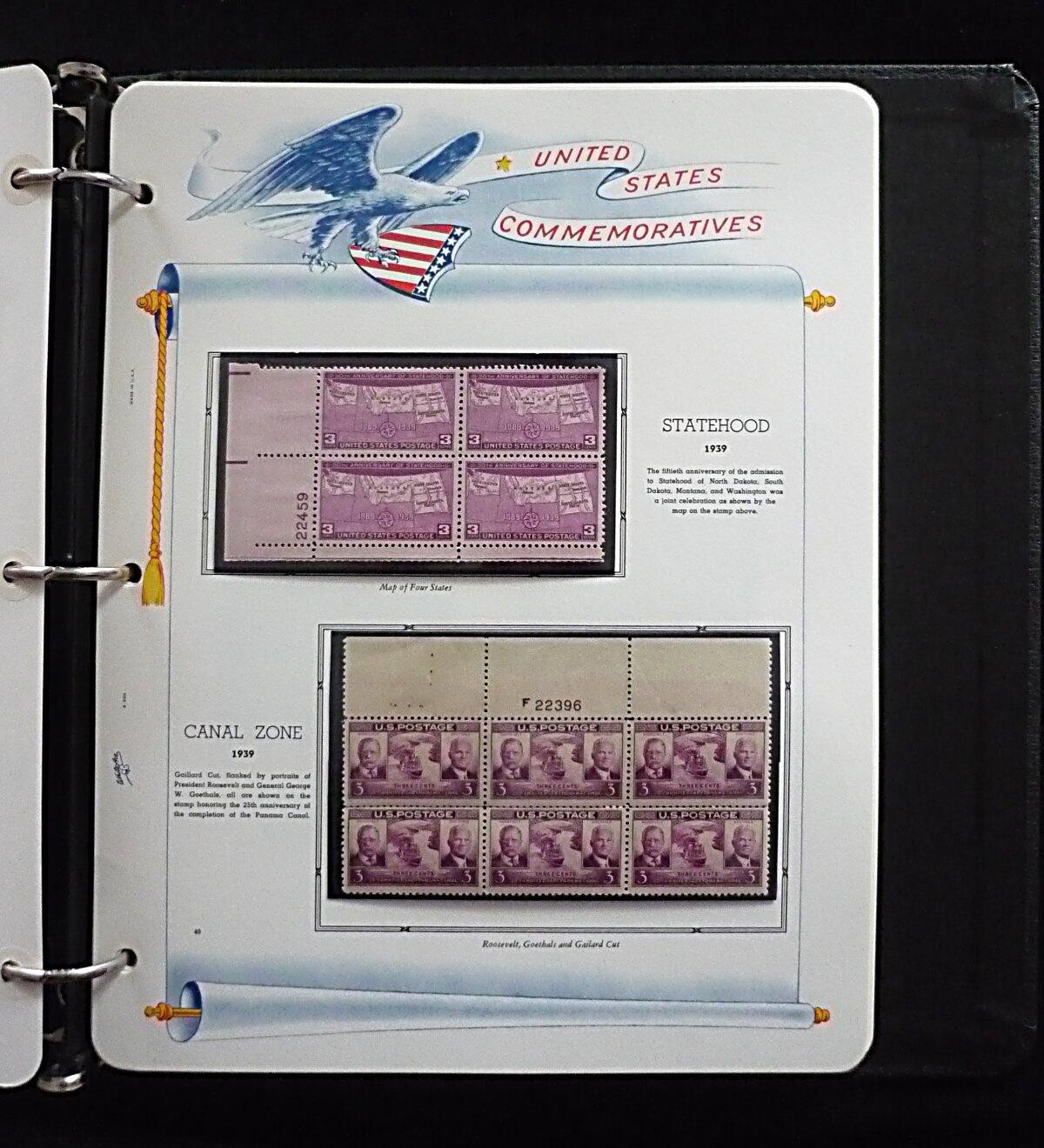 WHITE ACE COMMEMORATIVE STAMP ALBUM - 69 PLATE BLOCKS - 1932-1941 + DUST COVER