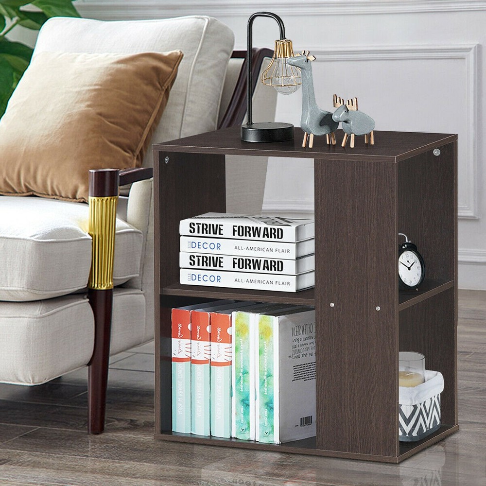 2pcs 2-Tier Side Sofa End Table Bedside Nightstand Table Brown