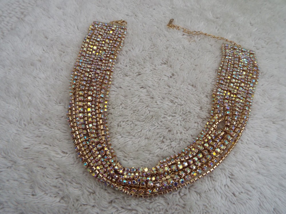 Goldtone AB Rhinestone Collar Necklace (D68)