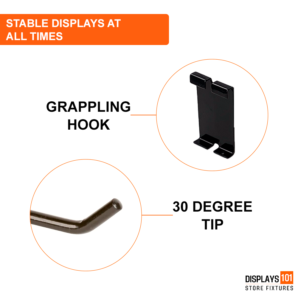6" Gridwall Hooks | 100-Pack Black Hooks For Grid Panel Displays - NEW