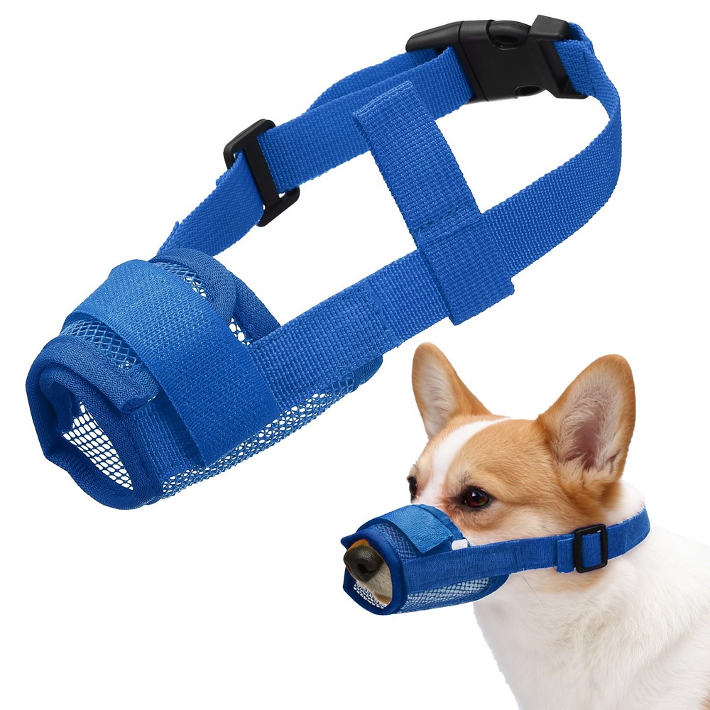 Dog Muzzle Soft Mesh Muzzle Mouth Guard Cover Blue XXL