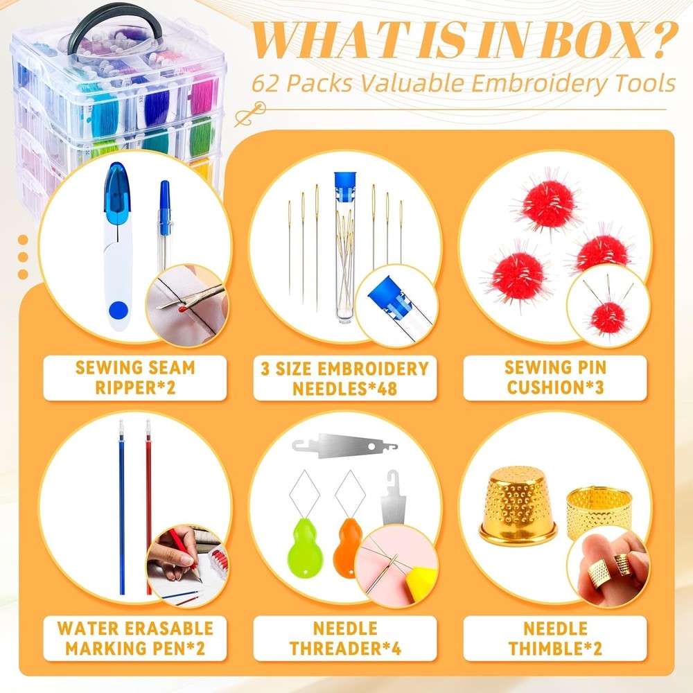 Complete 262-Piece Embroidery Thread Kit: Organized Storage & Essential Tools