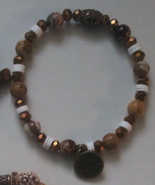 Sweet Mom Stretchy Charm Bracelet Stack and Key Ring-Brown