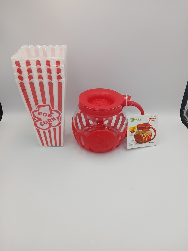 Ecolution Micro-Pop Microwave Popcorn Popper & 4 Retro Theater Popcorn Holders