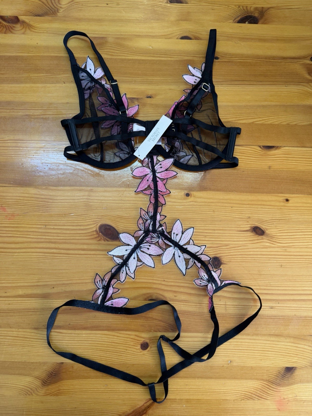 Victoria Secret Lingerie Teddy One Piece Bodysuit Black Pink Ziggy Glam Floral