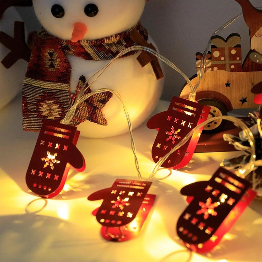 Christmas LED Light String Iron Christmas Gloves Ornament String Light