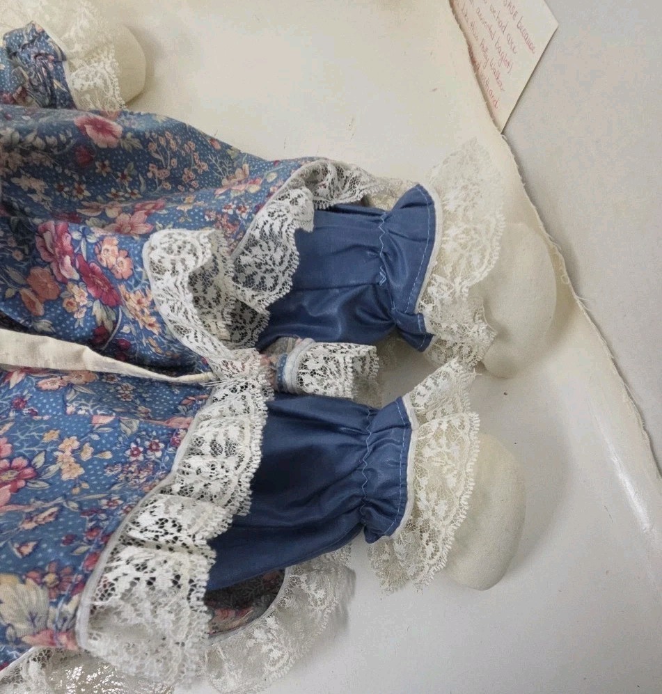 Vintage Handmade 19” Easter Bunny Rabbit Doll Flowers Floral Lace Dress & Apron