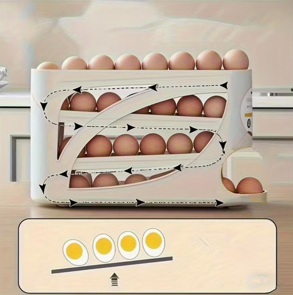 4-Tier Rolling Egg Holder for Refrigerator Storage