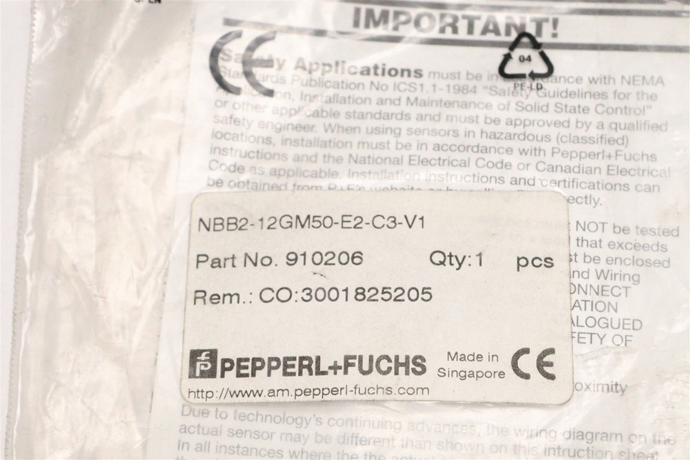 PEPPERL+FUCHS INDUCTIVE PROXIMITY SENSOR NBB2-12GM50-E2-C3-V1