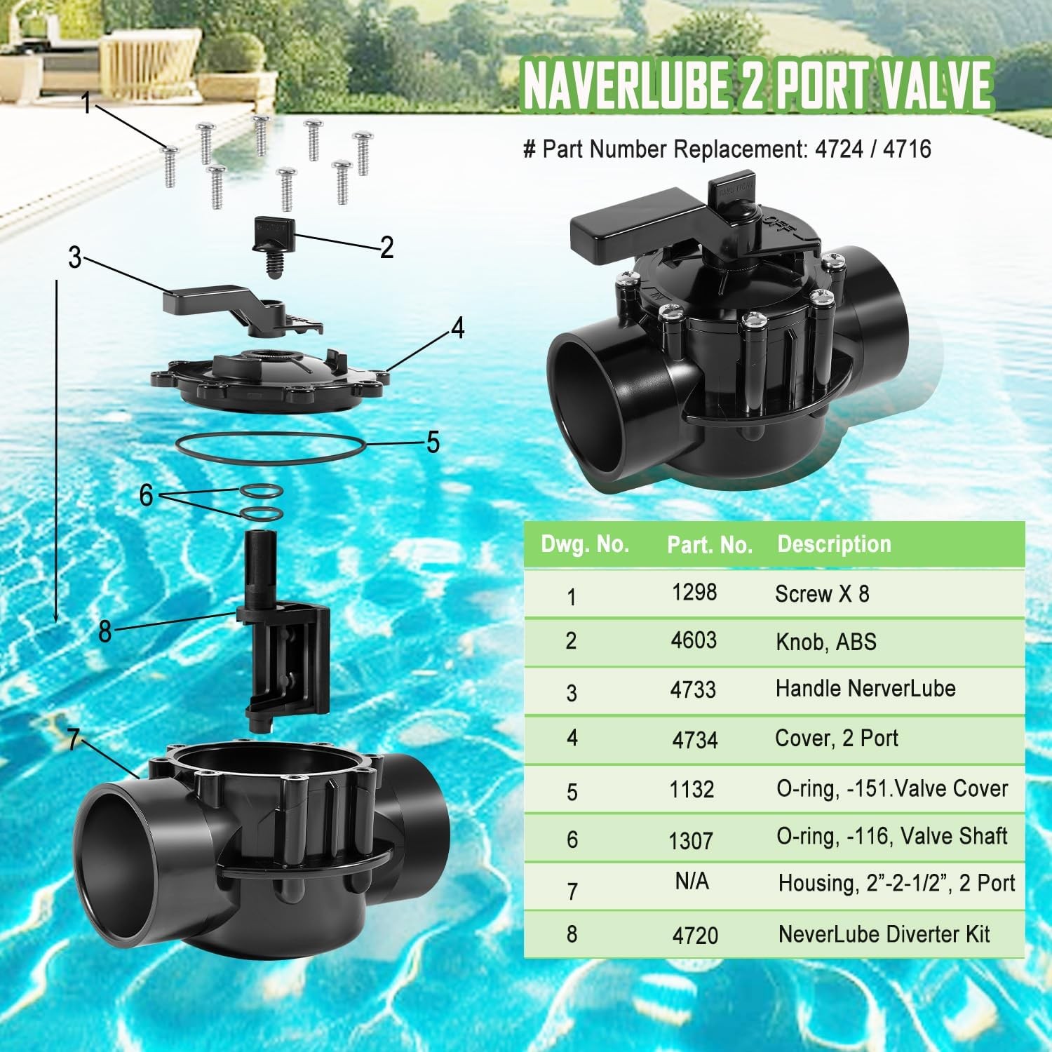 Pool Diverter Valve 2 Way 2 Inch Replacement for Jandy 2 to 2-1/2-Inch, Black