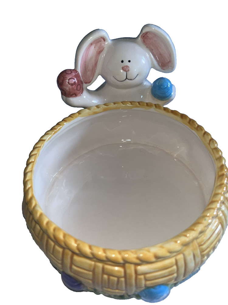 Easter Candy Dish Papel Ceramic Bowl Easter Eggs Bunny Rabbit