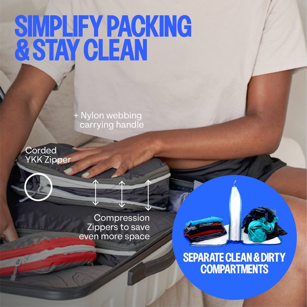 Compression Packing Cubes - 2 Pack Clean Dirty Separate Zipper - Luggage & Su...