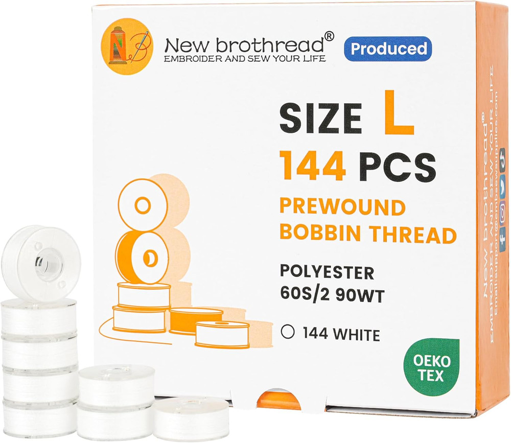 144Pcs Type L (SA155) Size White Prewound Bobbin Thread Plastic Side for Commerc