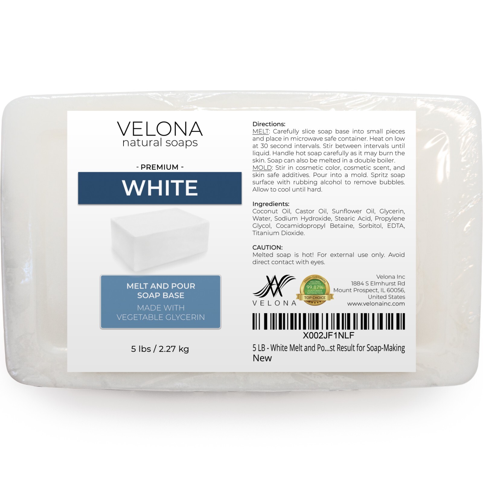 2, 5, 10, 25 LB - White Melt and Pour Soap Base by Velona | SLS/SLES Free