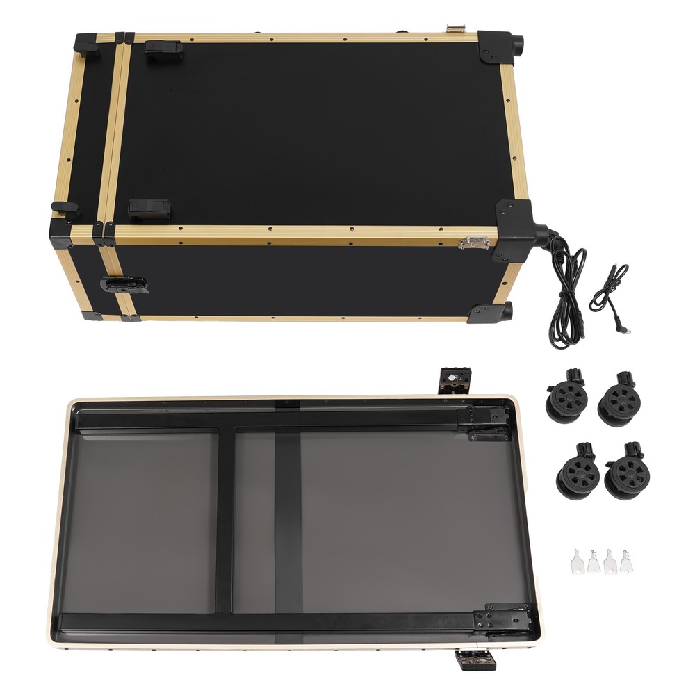 Rolling Makeup Case with Mirror Light Bluetooth Speaker Black Gold Trim Lockable