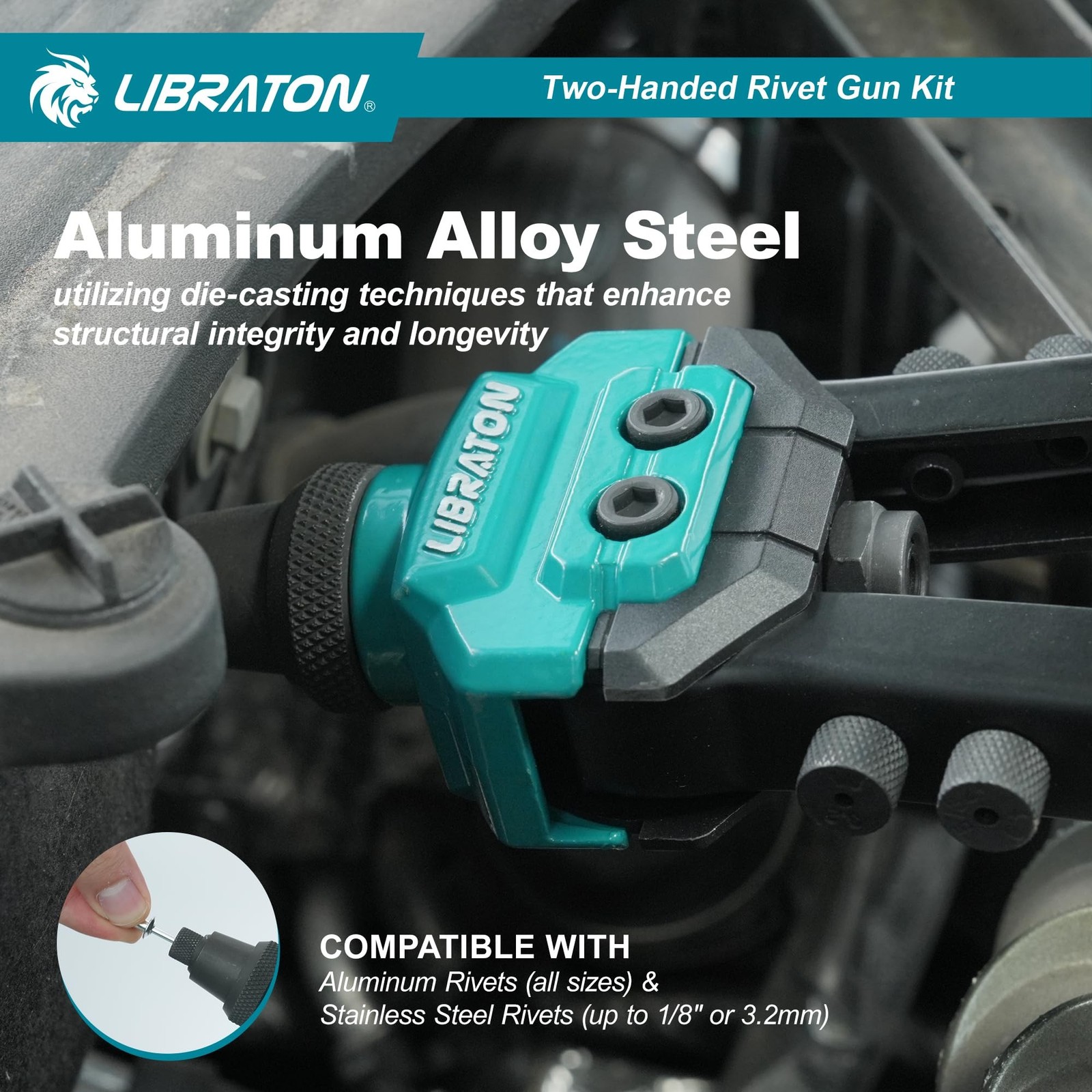 LIBRATON Pop Rivet Gun Kit, Two-Handed Rivet Gun, Heavy Duty Rivet ... Fast Ship