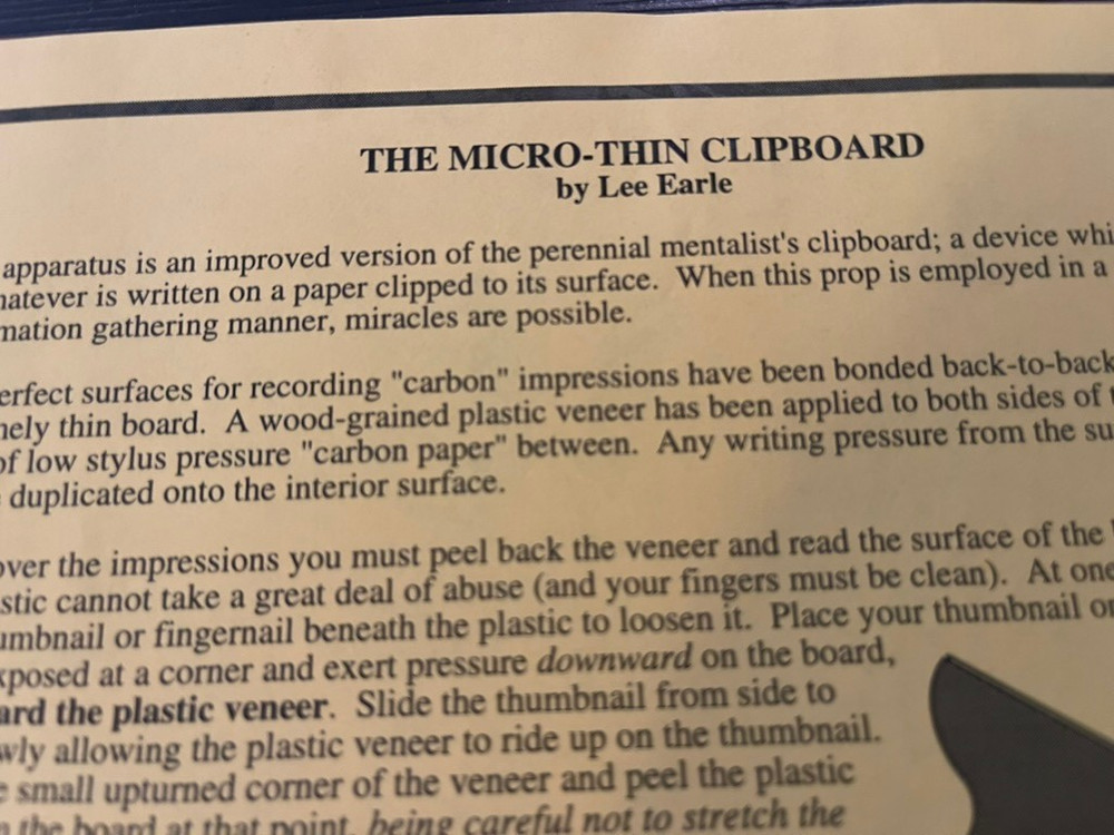 Micro-Thin Clipboard by Lee Earle Magic Mentalism Tricks
