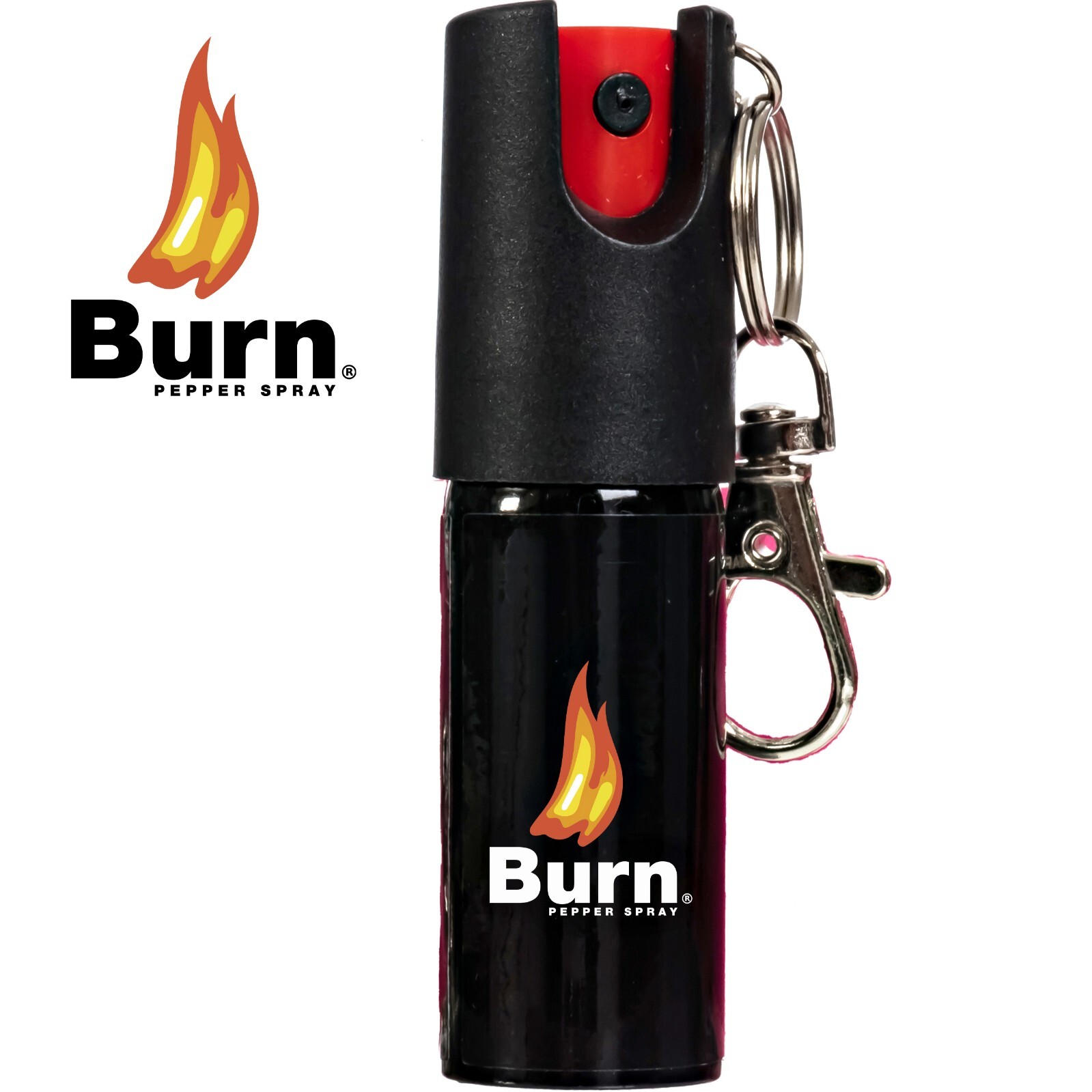 BURN Pepper Spray Keychain for Self Defense - 1/2 oz Keyring Clip Black