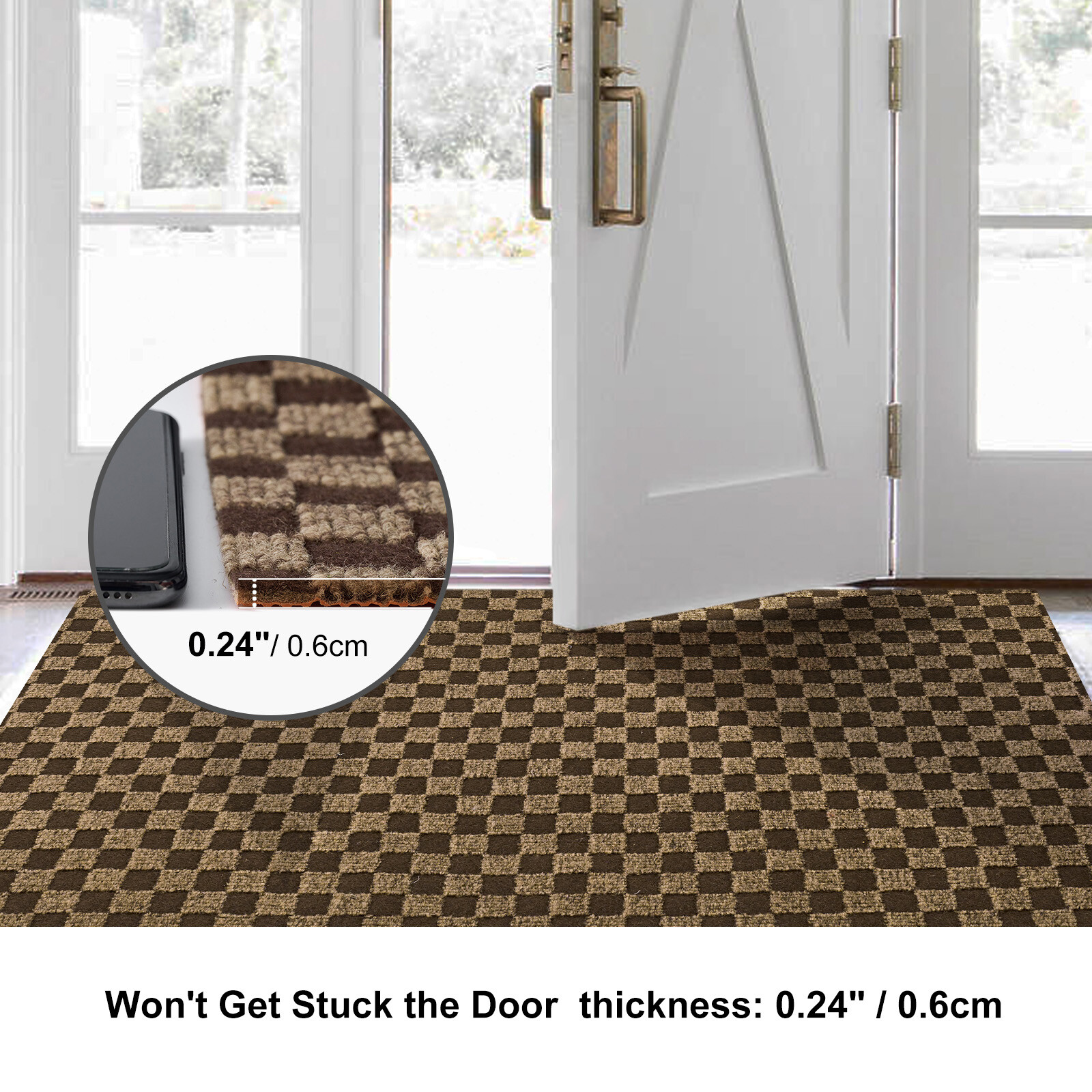 Runner Rug Hallway Non Slip Rubber Back Custom Size as Carpet Doormat Checkered