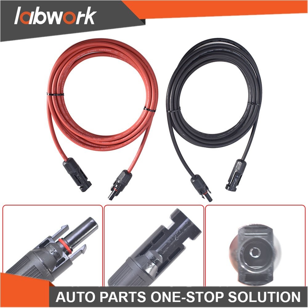 Labwork Solar Panel Extension Cable Wire Connector 1 Pair 12AWG 15ft Black+Red