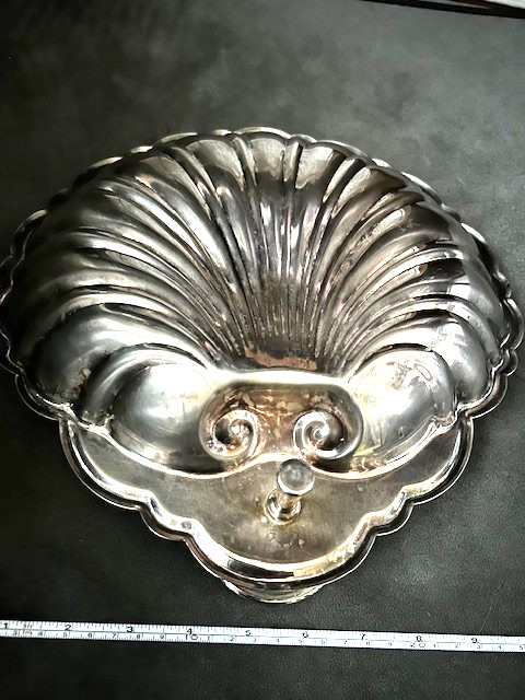 Vintage Silverplate Shell-shaped Serving Dish with Glass Condiment Insert