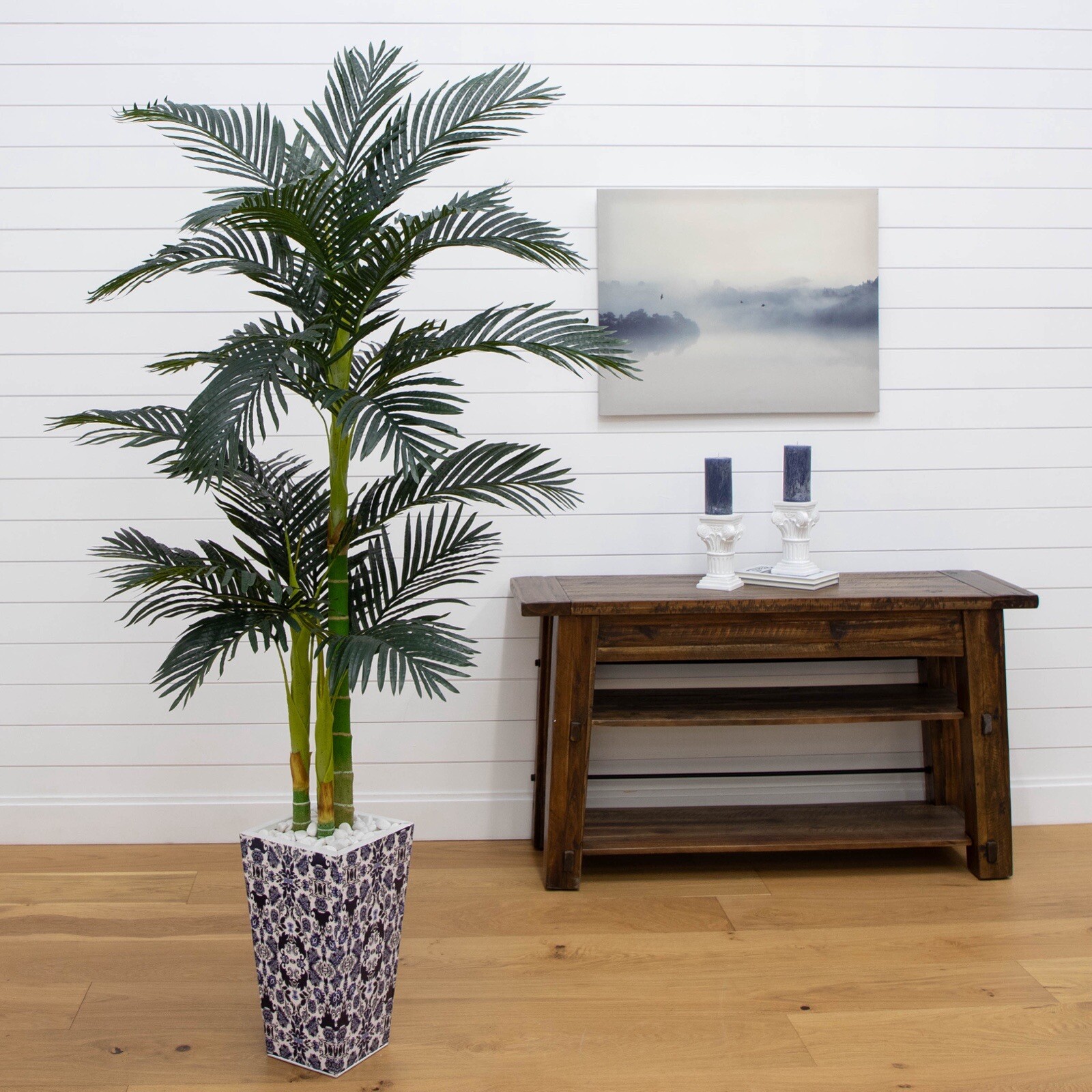 6.5' Double Trunk Golden Cane Artificial Palm Tree Home Decor.