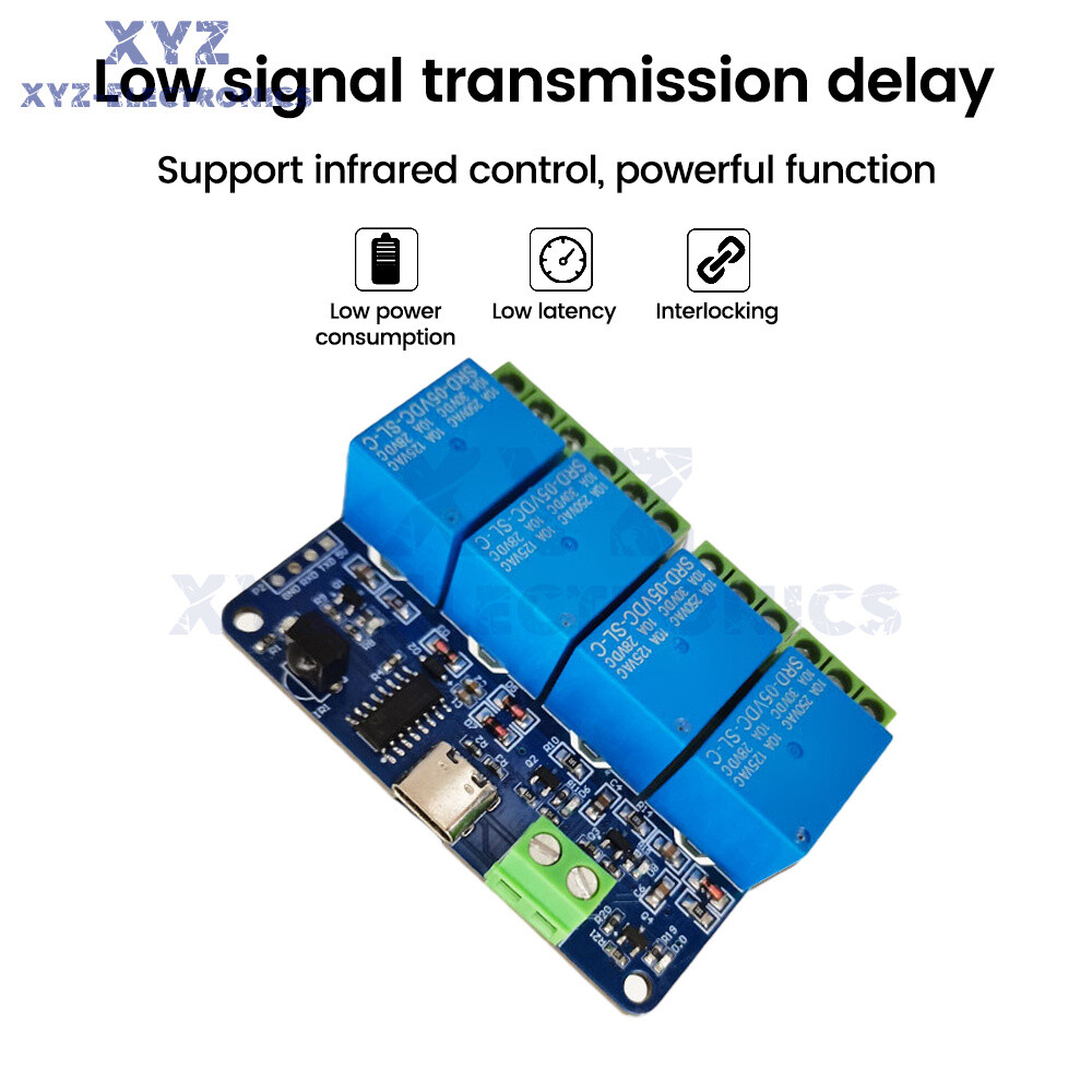 DC5V 4way Infrared Wireless Remote Control WiFi Relay Module Self-locking Type-C