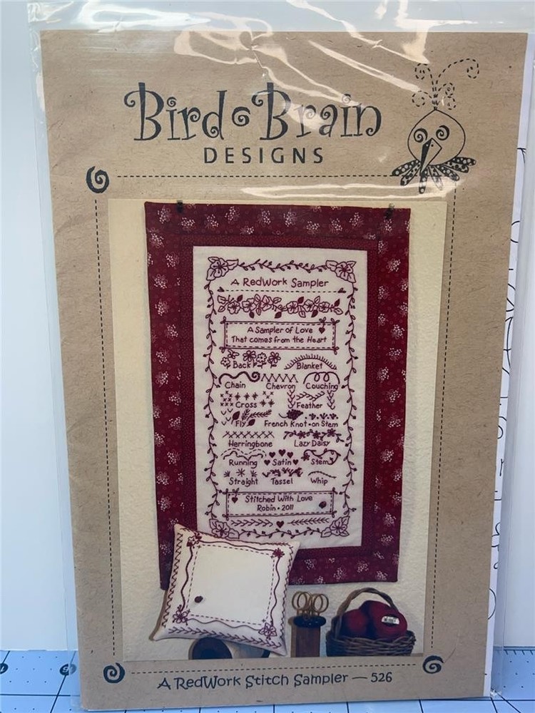 BIRD BRAIN DESIGNS Embroidery Pattern - A REDWORK SAMPLER #526 - 13" x 20"