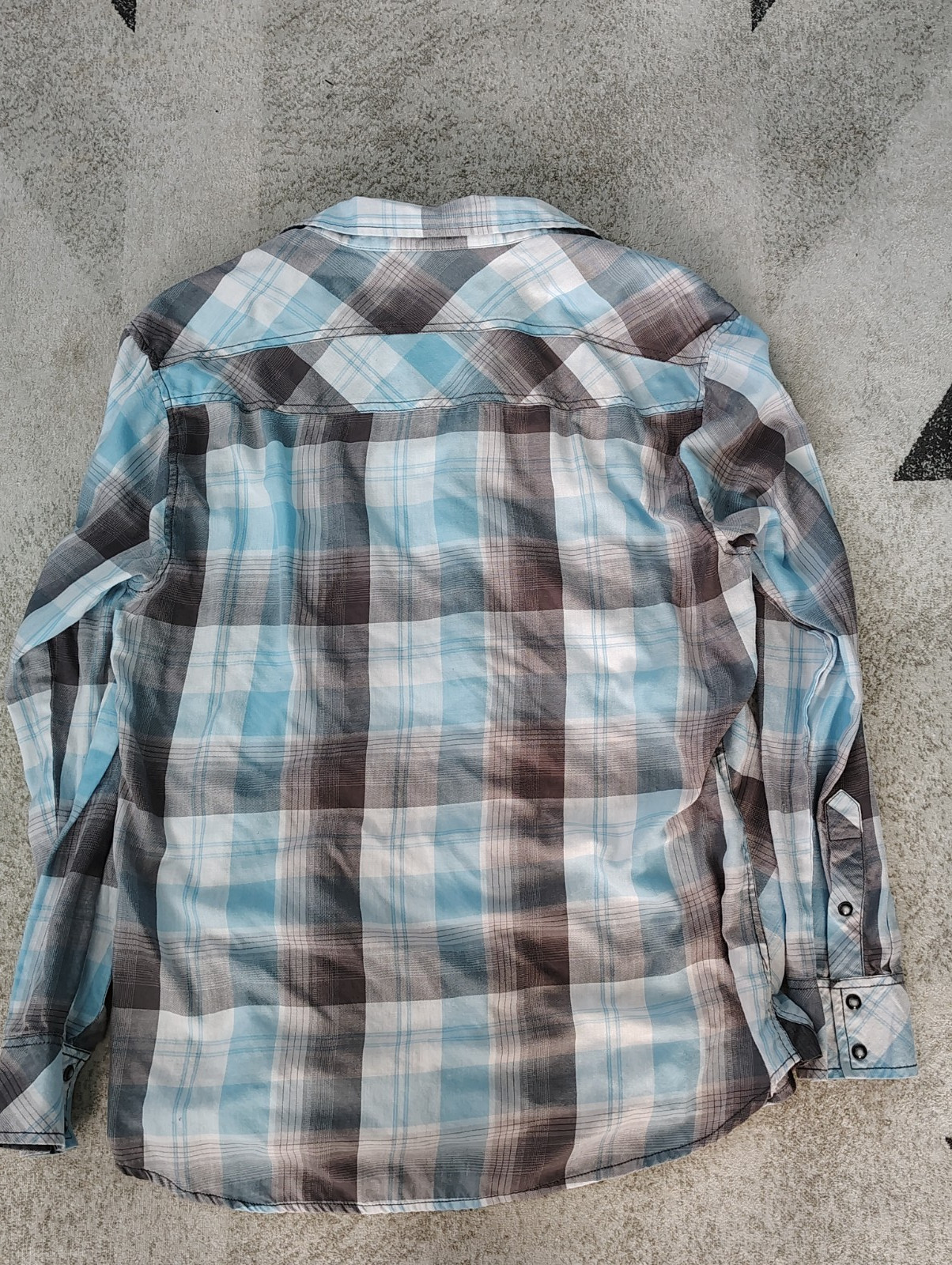 BKE Cowboy Rodeo Pearl Snap Men's Plaid Shirt Blue Gray XL