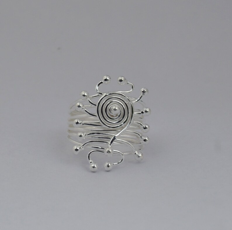 Handmade Sterling Silver Wire Wrapped Ring: Adjustable Statement Jewelry Gift