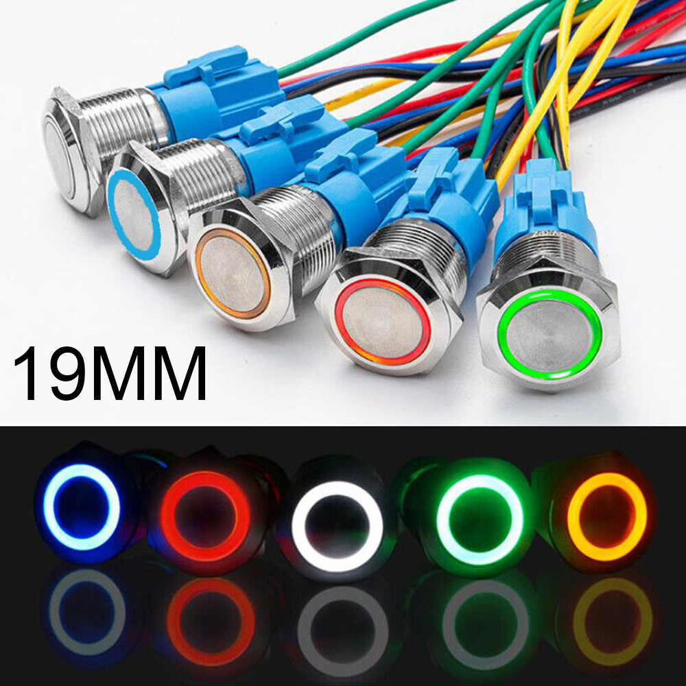 19mm 12V LED ON OFF Latching Push Button Power Switch with Wire Socket Harness