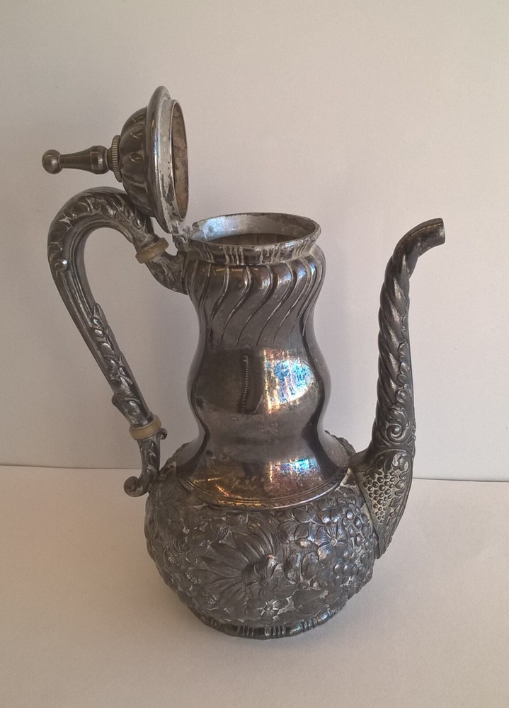 Simpson Hall Miller Coffee Tea Server Antique Victorian Repousse Silverplate 8"