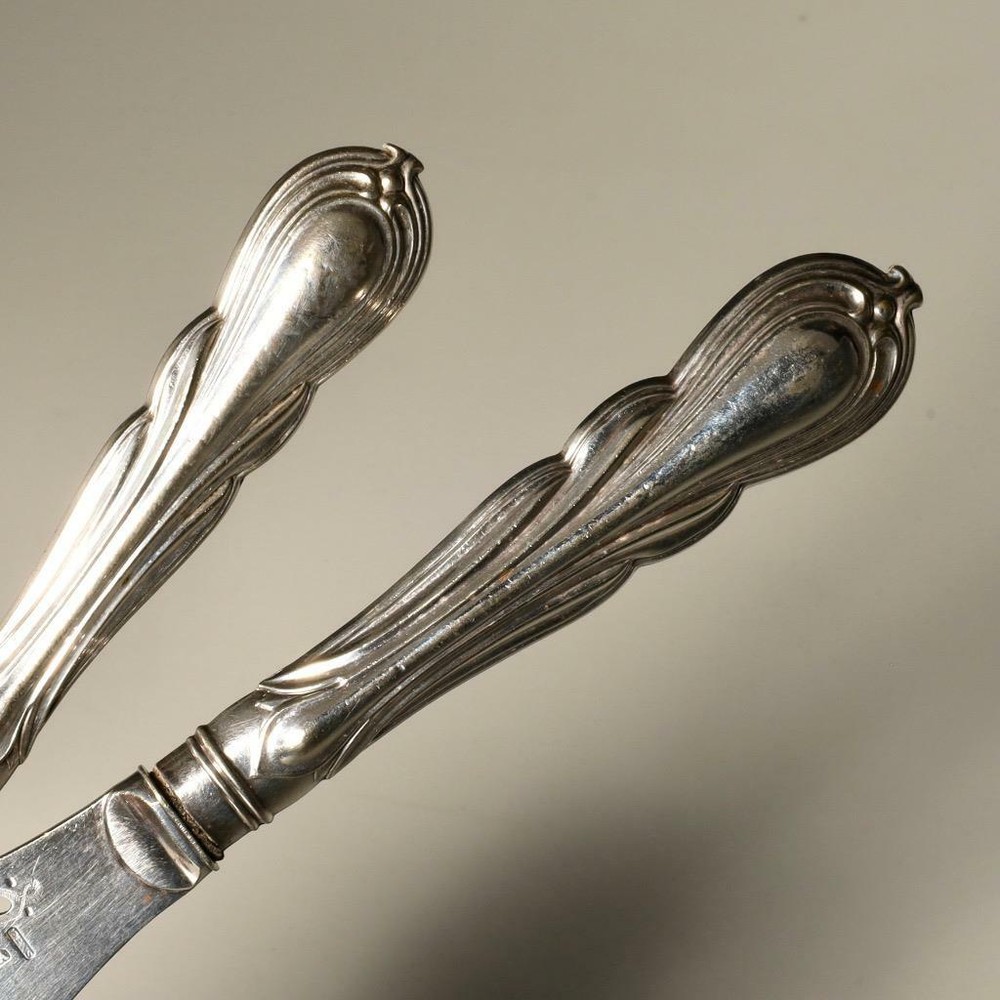 Atkins Bros Sheffield Etched Fish Knife Fork Serving Set Antique