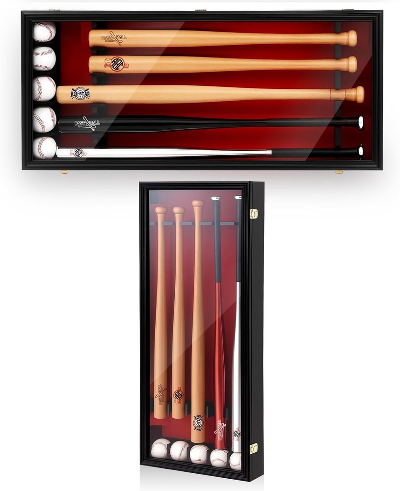 Baseball Bat Display Case Wall Mounted Shadow Box Vertical or Horizontal UV P...